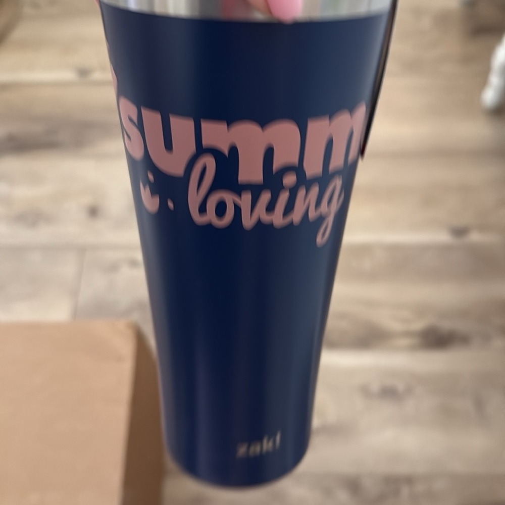 Zak! Navy Tumbler with Pink Text NWT